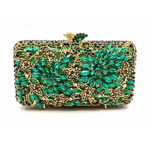 

XIYUAN Crystal Women Stones Evening Bag Green Metal Clutch Wedding Bridal Diamond Minaudiere Mini Handbags Ladies Party Purses