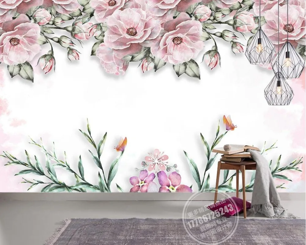 

Modern Brief 3D Mural Wallpaper elegant flower Wall Mural non-woven Kitchen Wallpaper pink Wallpaper For Walls 3 d