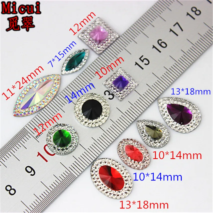 Micui 50pcs Mixed Sizes Shapes Bling Resin Rhinestone Flatback Crystal Stone DIY Wedding  Appliques Decoration Crafts MC2000