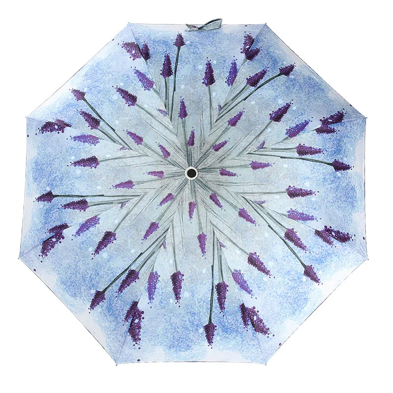 Automatic Female Umbrella Violet Pattern  Rain Women Anti UV Parasol Windproof Men Folding Umbrellas Paraguas