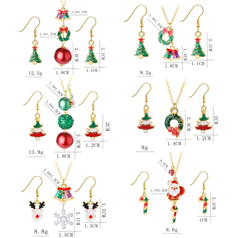 Creative Jewelry Wild Christmas Series enamel Bell Snowman Santa Claus A Set Necklace Earring Christmas Gifts Xmas Accessories