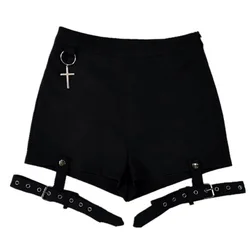 Ruibbit Spring Summer New Arrival  Women Vintage Punk Rock Gothic Shorts Sexy Cross Ring Short Pants Fashion Black Shorts