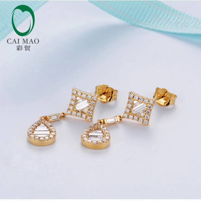 Caimao Jewelry 18k Yellow Gold 1.21ct Natural Diamonds Engagement Drop Earrings