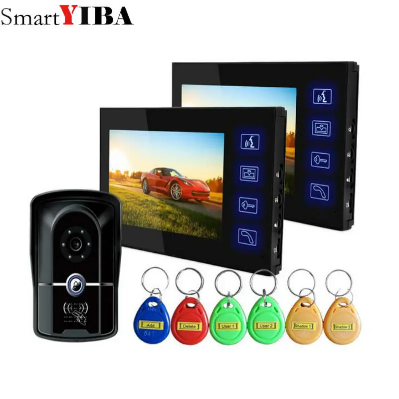 SmartYIBA 2 Huis intercom systeem Video Deurtelefoon Deur Intercom HD Camera 7 "Monitor video Deurbel 5-RFID kaart