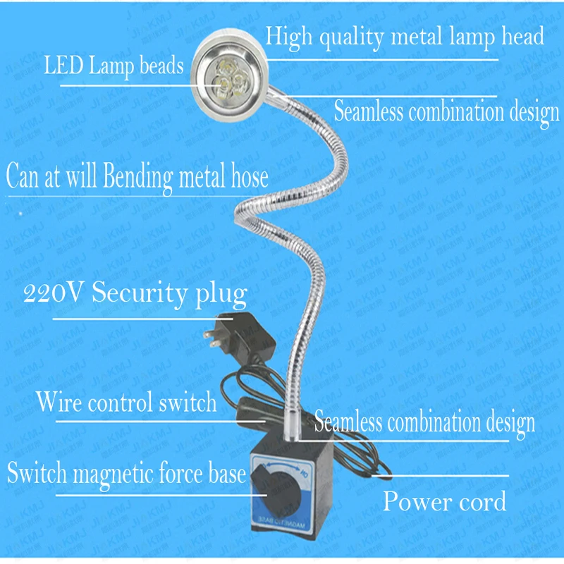 Lámpara LED de máquina herramienta magnética, luz de trabajo, fresadora CNC, TORNO, imán, luz de brazo largo, 24V, 220V