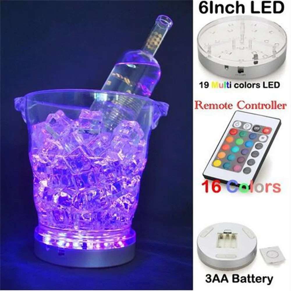 

6-дюймовый RGB-подсветка для кальяна с дистанционным управлением, декоративное ведро для льда, светодиодный светильник, серебристая круглая светодиодная подсветильник ка с украшением Вечерние