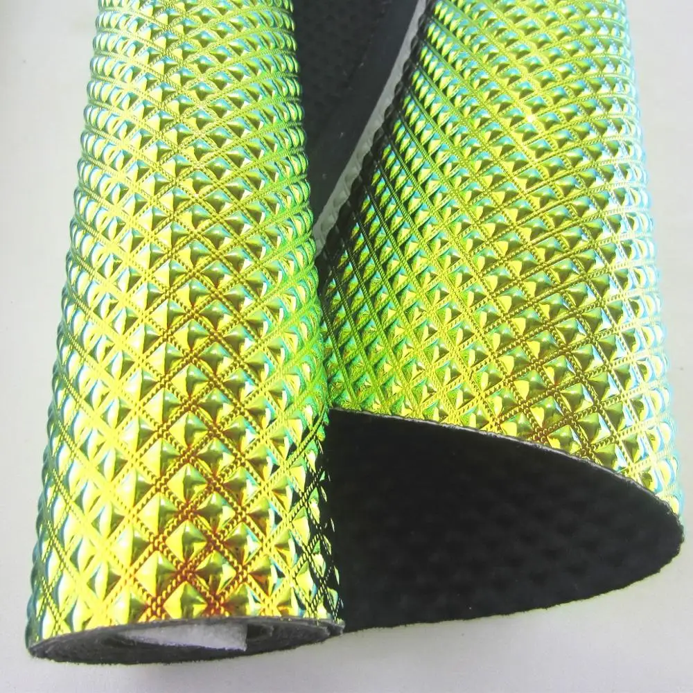 30x134cm Roll Iridescent Green Purple Diamond Embossed Fabric Faux PU Leather For Bows DIY Boxes Decoration BH082