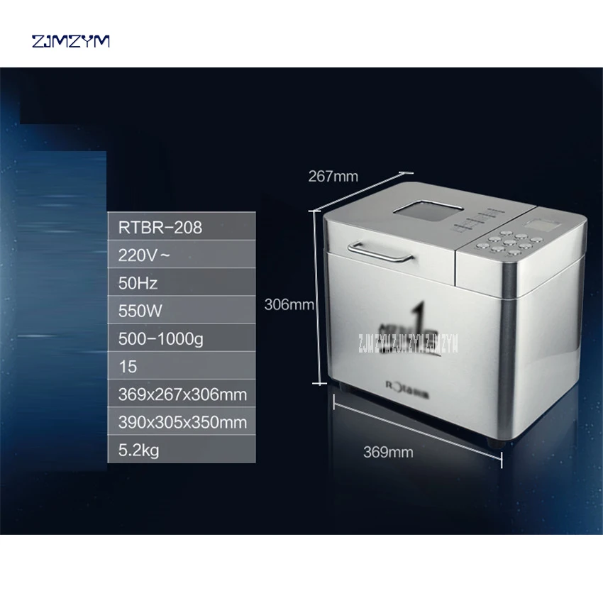 RTBR-208 Automatic Multifunction Bread Maker Intelligent Bread baking Machine Breadmaker Cooking Tools 550w Stainless Steel