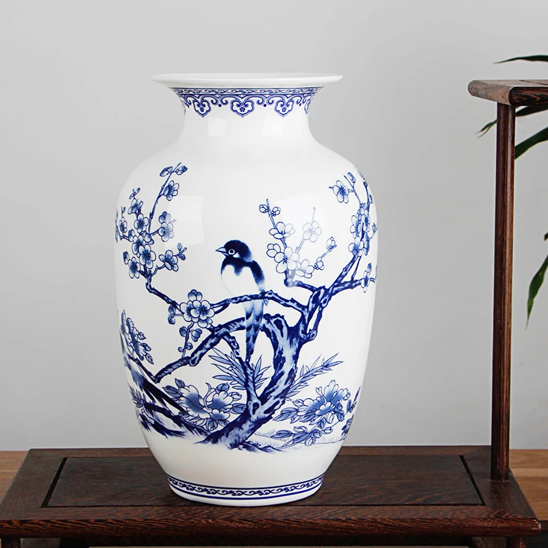 Jingdezhen blue and white Porcelain Vases Fine Bone China Vase Bird And Flowers Decorated High Quality Ceramic Vase image 2