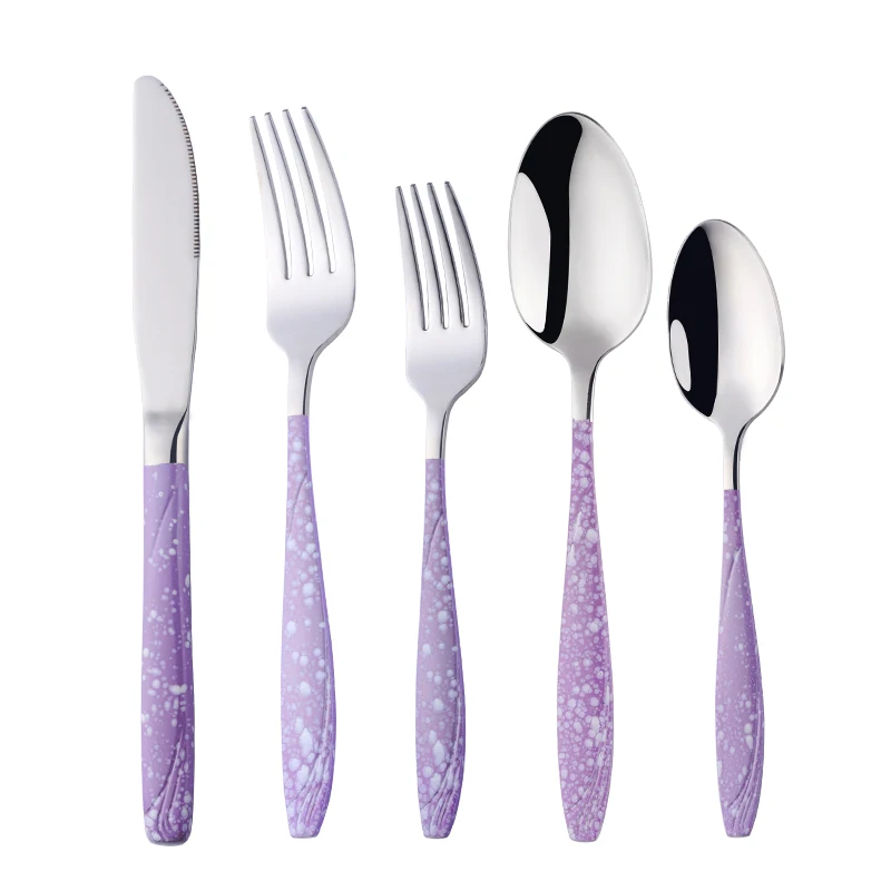 5 Pz/set Piatti E Posateria Set Acciaio Inossidabile Riutilizzabile Utensili Posate Viola Argento Cucchiaio Forchetta Coltello Casa Articoli Per La