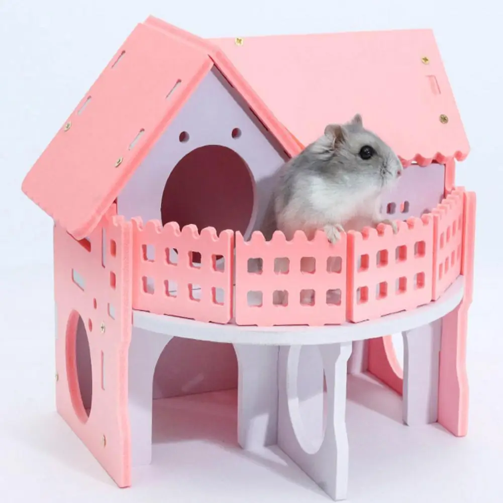 New Hamster House Small Colorful Wooden House For Bear Baby Two-layer Environmental Friendly Villa With Balcony Cage For Hamster