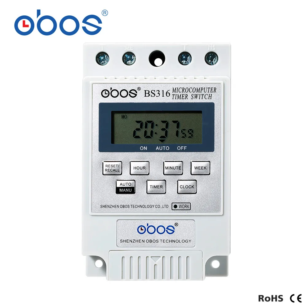 OBOS AC Timer Switch BS316 New KG316T AC 220V 25A Din Rail Digital Timer Switch