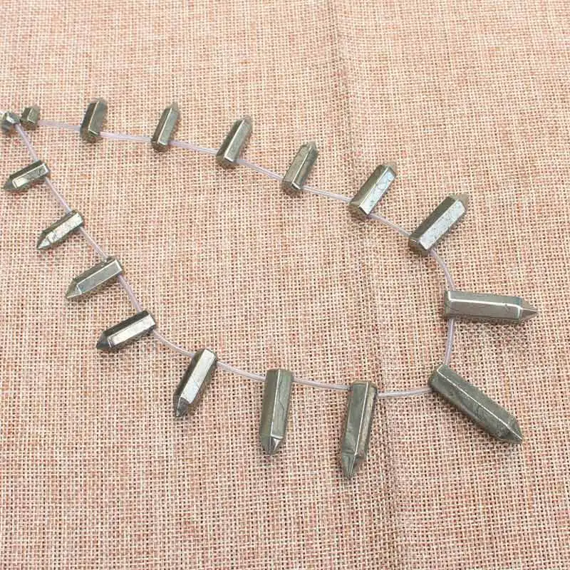 Natural Pyrite 8-37mm Hexagonal prism Beads 11pcs per strand,For DIY Jewelry Making !We provide mixed wholesale for all items!