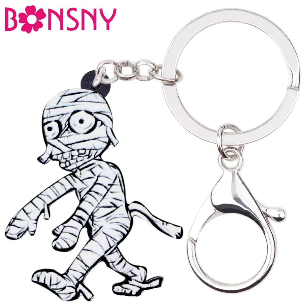 Bonsny Acrylic Halloween Walking Mummy Key Chain Keychain Ring Novelty Costumes Jewelry For Women Girls Teens Bag Car Charms New