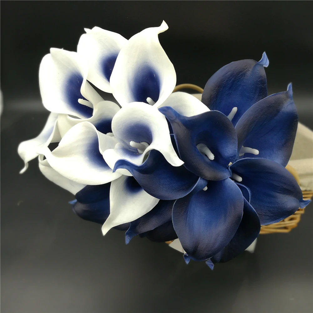 10 Navy Blue Calla Lilies PU Real Touch Flowers Wedding decoration Bouquets Centerpieces Fake artificial flowers Home Decoration