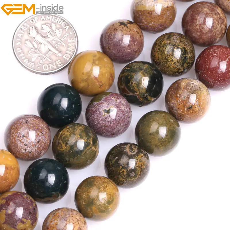 4mm-12mm Round Natural Yellow Ocean Jaspers Loose Beads for Jewelry Making Strand 15\