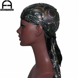 New Men's Colorful Sparkly Silky Durags Turban Bandanas Headwear Laser Men Silk DuRag Doo Rag Pirate Hat Hair Accessories Durags