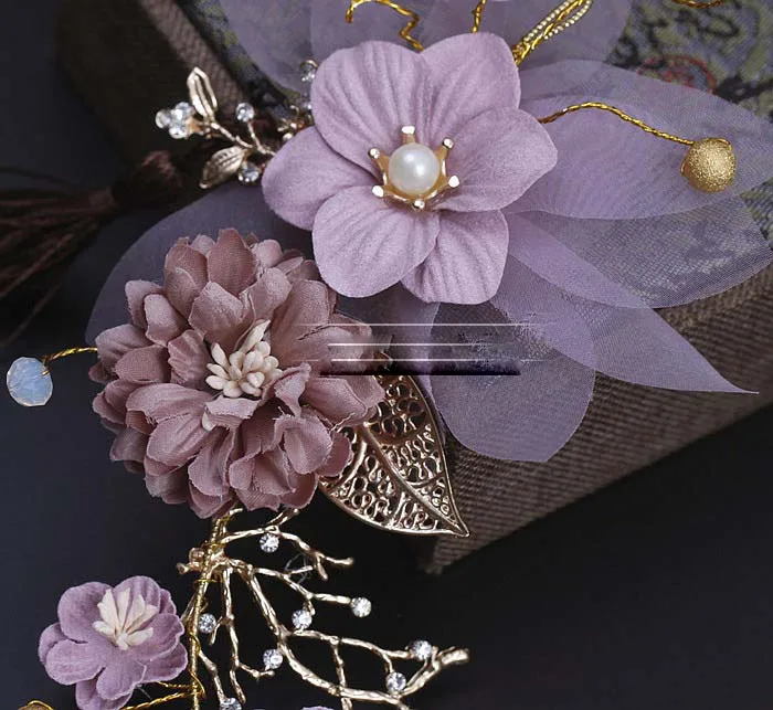 Fiori viola di fascia alta foglie dorate copricapo da sposa morbido sposa tiara de noiva accessori per capelli da sposa