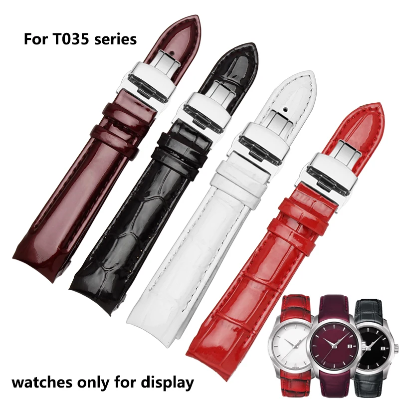 Quality genuine leather watchband 18mm glossy leather bracelet deployment buckle replacement Tissot T035 strap female wristband