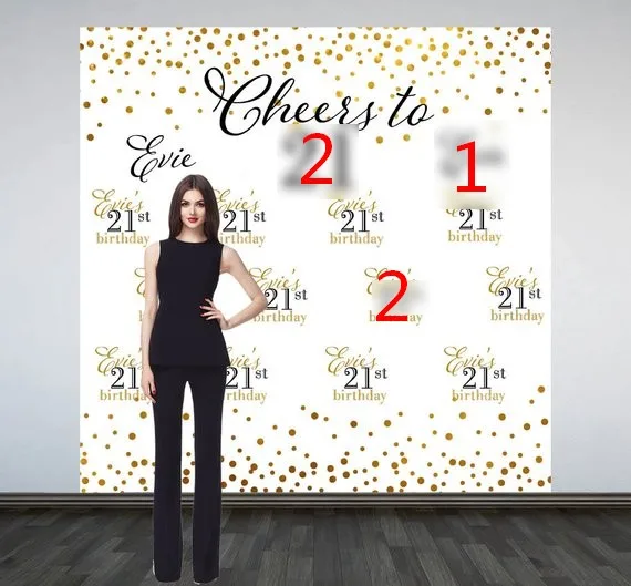 Custom Gold Sparkle Tep And Repeat Milestone Cheers To 21 photo backdrop Computer print party background