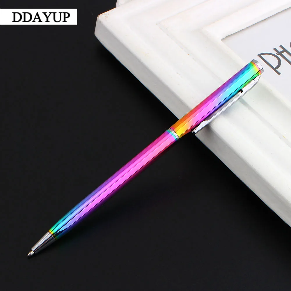 1Pcs Rainbow Colorful Ball Pen Stainless Steel Rod Rotating Metal Ballpoint Pen Stationery Ballpen 1 mm Office & School Supplies