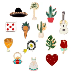 Cartoon Enamel Pins Fashion Chicken Legs Carrot Tree Cactus Guitar Heart Brooches Clothes Hat Lapel Pin Badge Kids Jewelry Gifts