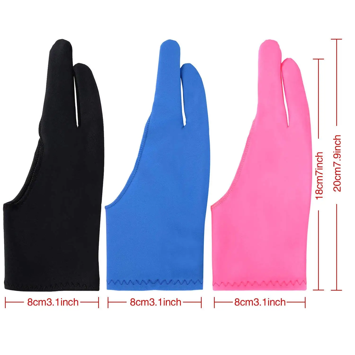 2 Pcs Tablet Drawing Glove Artist Glove for Graphic Tablet, Art Creation, Pen Display and IPad Pro Pencil (Blue, Pink, Black)