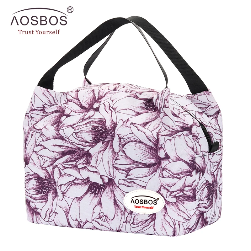 Aosbos Fashion Portable Insulated Canvas Lunch Bag Waterproof Picnic Thermal Lunch Box Bags Cooler Tote Bag for Women Kids Girls