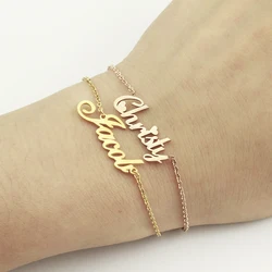 Pulsera de acero inoxidable con cualquier nombre para mujer, brazalete personalizado hecho a mano, placa de nombre, joyería con letras exquisitas