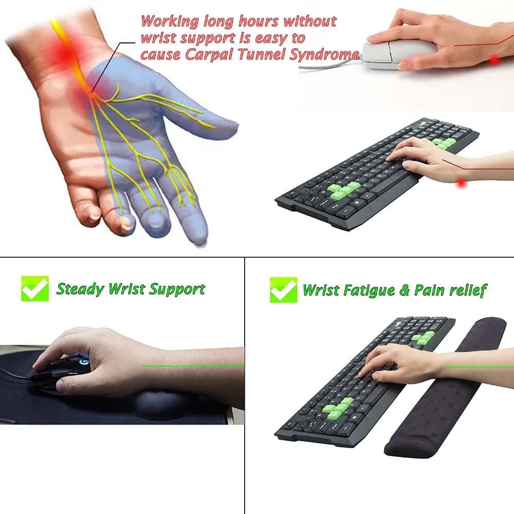 BRILA Ergonomic Memory Foam Mouse & Keyboard Wrist Rest Support Cushion Pad for Office Work and PC Gaming, Fatigue Pain Relief