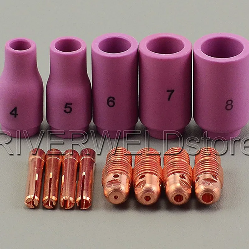 

TIG KIT Alumina Cup Collet Body Accessories 0.040-1/8 for TIG Welding Torch WP PTA DB SR 9, 20 & 25 Series,13pcs