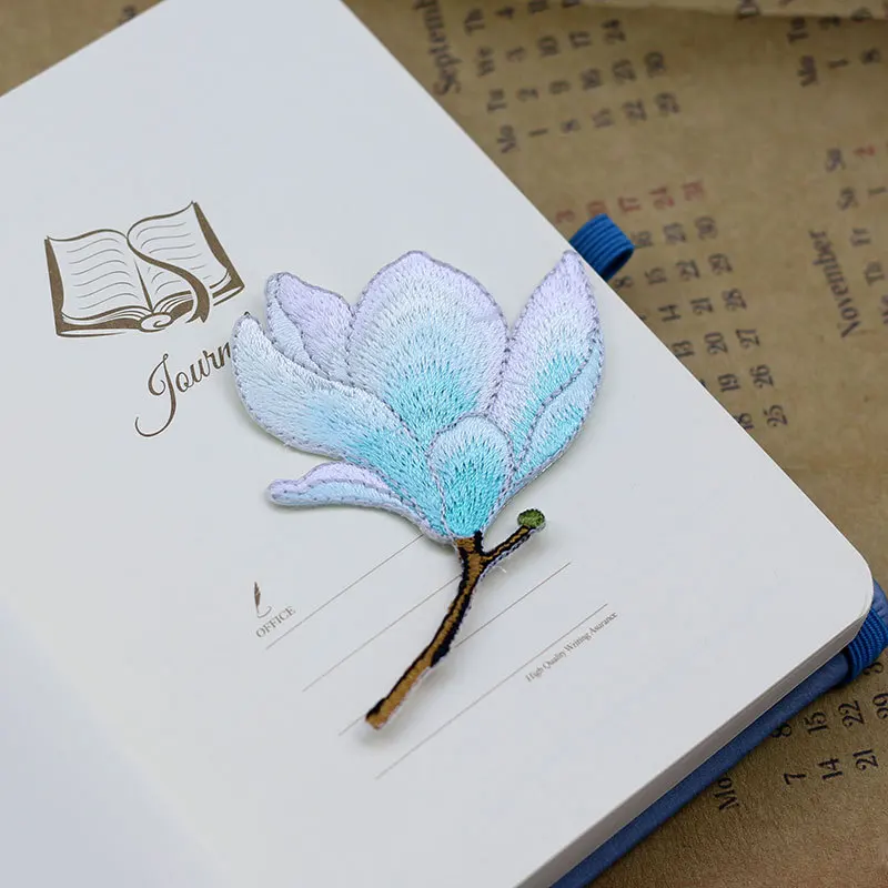 Pink Magnolia Gum Patch Decoration Wild Clothes Down Jacket Wallet Diy Embroidery Flower Sky Blue Cloth Stickers