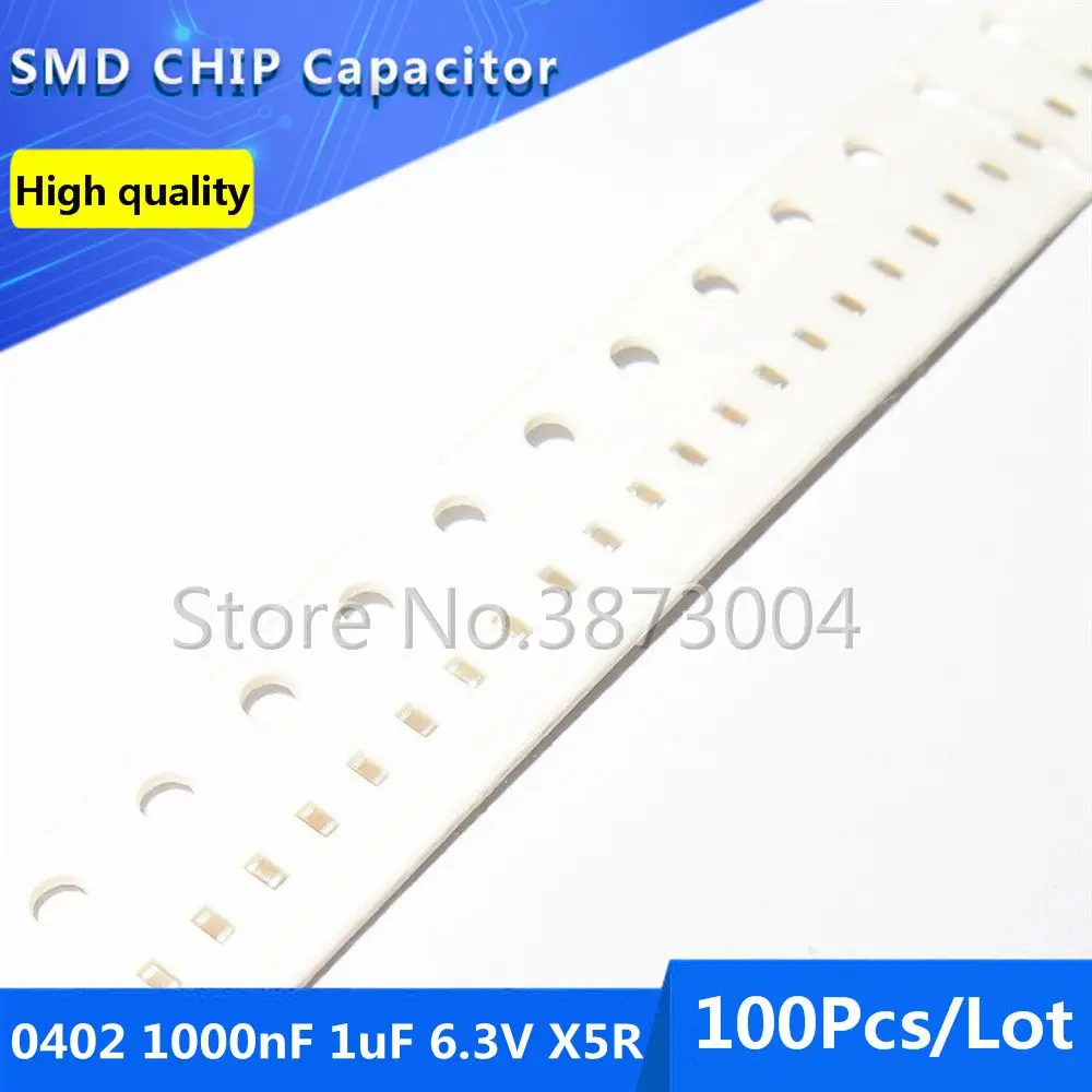 100pcs 0402 1000nF 1uF 6.3V X5R 10% Thick Film Chip Multilayer Ceramic Capacitor