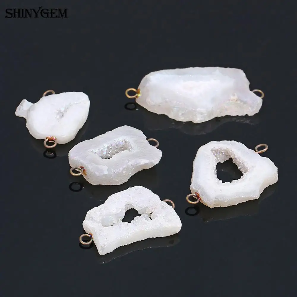 

Random White Irregular Natural Crystal Druzy Stone Connector Charms Mineral Geode Pendant For DIY Necklace Jewelry Making 5pcs