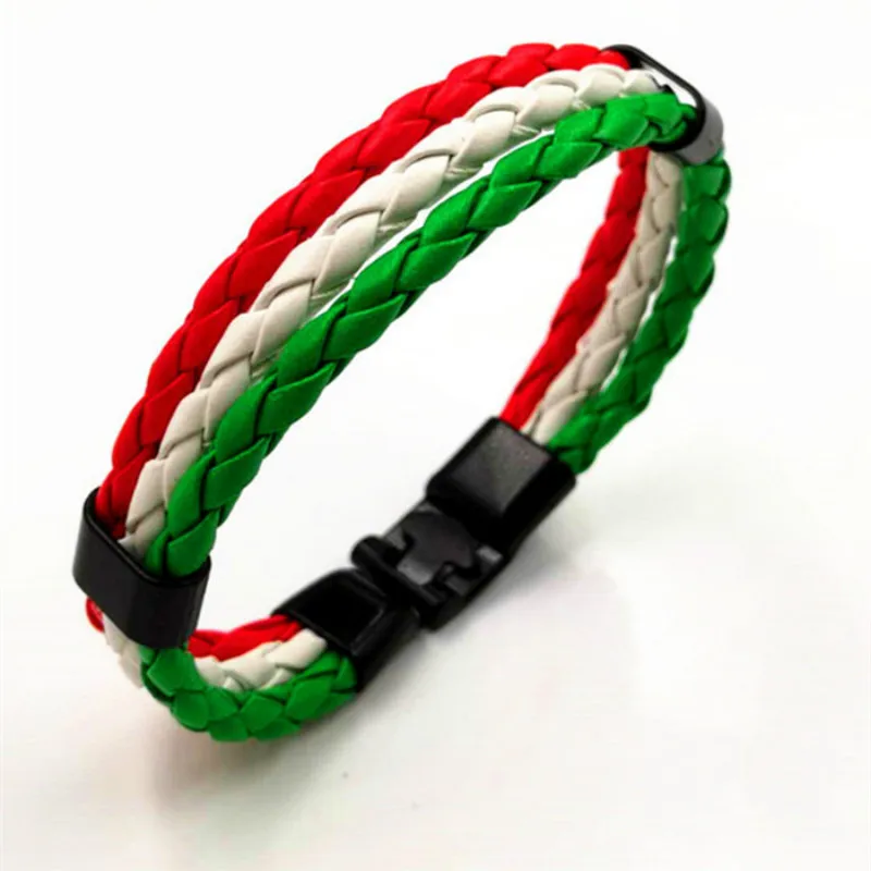 2018  National Flag Brazil England Argentina Leather Bracelet 3 Strands Braided Bracelet Wristband Jewelry