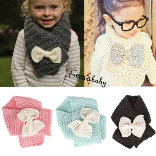 New Boy Girl Baby Winter Warm Color Bow Scarf Knitting Wool Children Neck Warmer 4 Colour