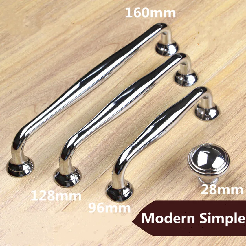 

96mm 128mm 160mm modern simple shiny silver dresser kitchen cabinet door handles chrome drawer cupboard pulls knobs 5" 6.3"