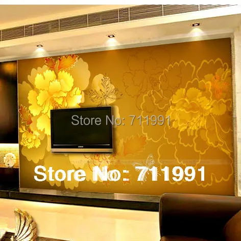 

Free shipping Fashion large mural gold peony background wallpaper sofa tv wallpaper plant wallpaper,3D wallpaper for living room