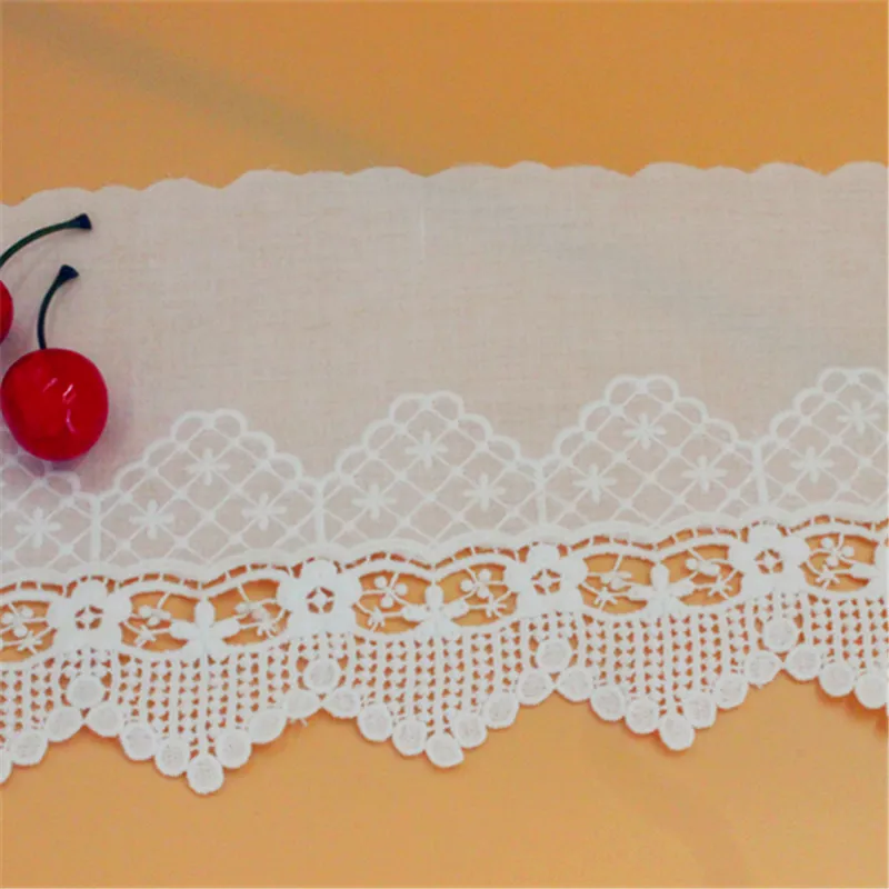 

5 yard 16cm 6.29" wide ivory cotton embroidered tapes lace trim ribbon fabric 1122142AQL4K564