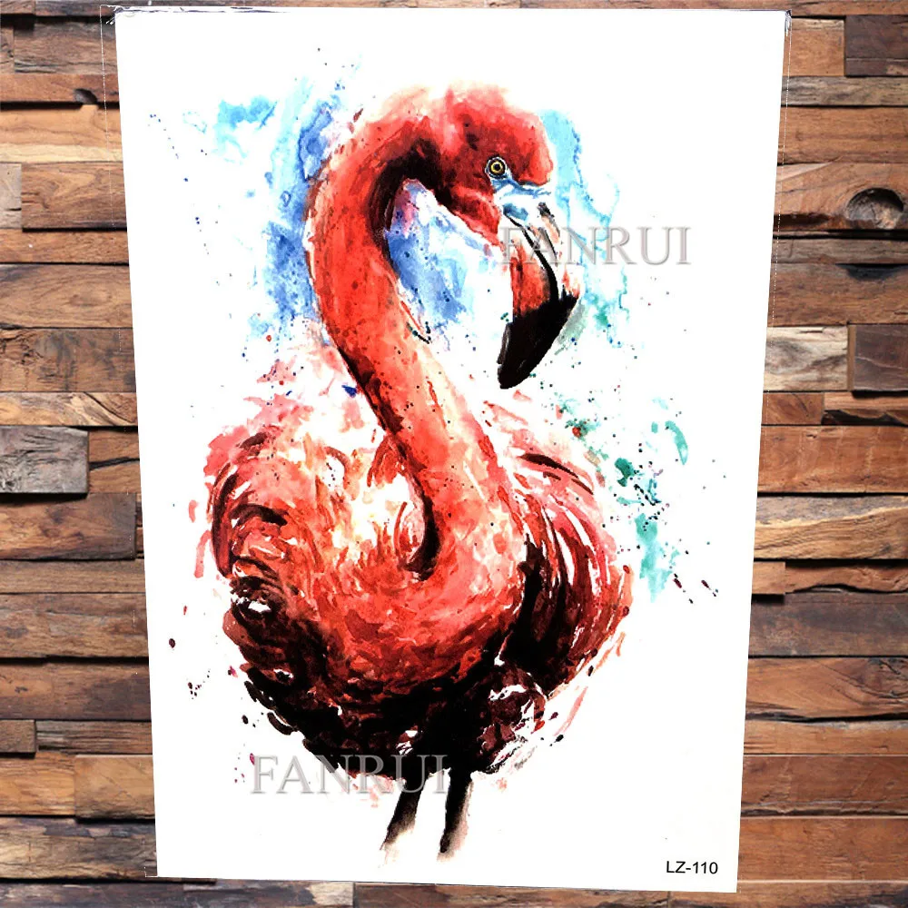FANRUI 3D Flamingo Wolf Colorful Temporary Tattoo Sticker Makeup Fake Tatoo Women Men Waterproof Body Art Arm Watercolor Tattoos