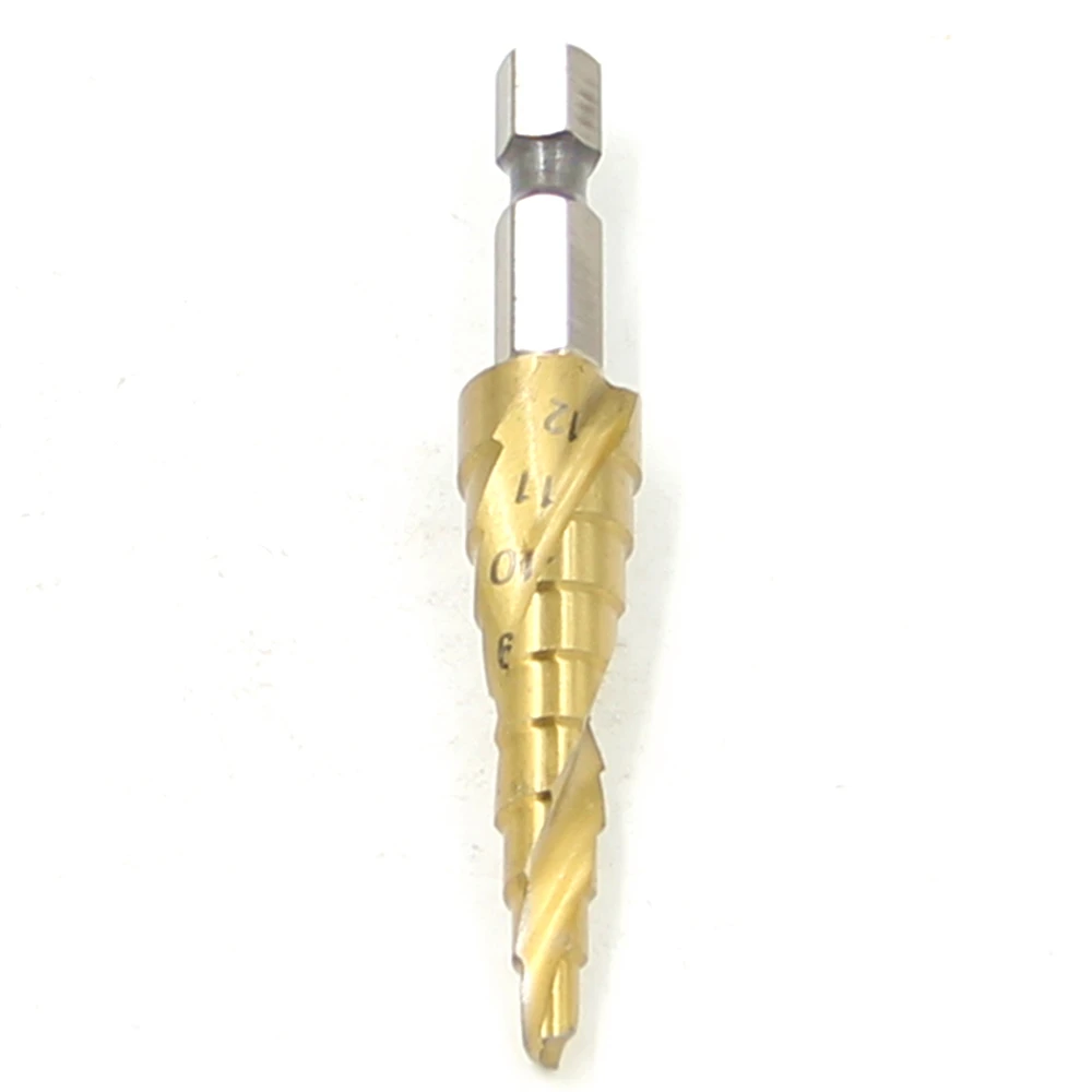 Hss 9 brocas passo 4mm-12mm, ferramenta elétrica espiral de ranhura 1/4 ", haste hexagonal, preço de atacado, perfuração de metal de alta qualidade, titânio