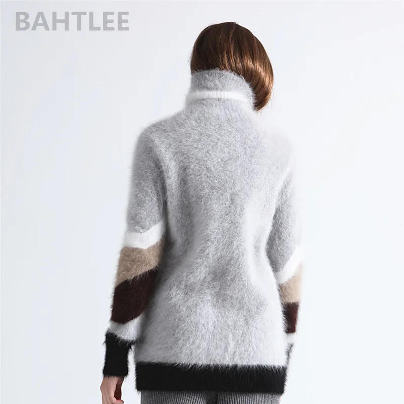 BAHTLEE-pullover lavorati a maglia a collo alto Angora da donna, maglione di lana, Design a foro, maniche lunghe, tenere al caldo, sciolto, inverno