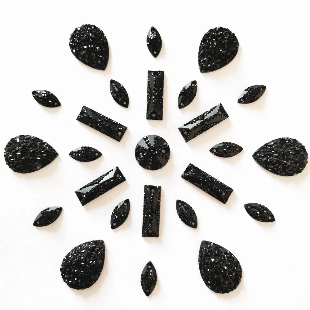 Resin Mix Shape Sew on Black Clothes Patch Stones and Crystals Strass Rhinestone Sewing Accessories For Wedding Dress Decoration