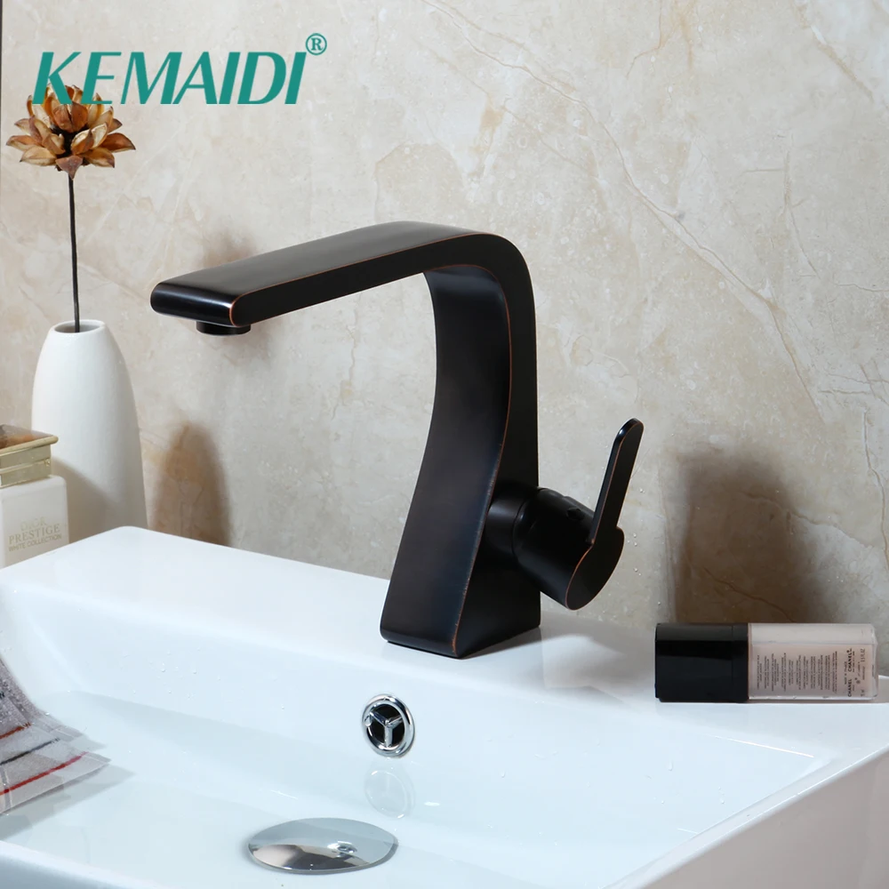 

KEMAIDI New Design Oil Rubbed Black Bronze Bathroom Faucet 1 Handle Basin Bathroom Deck Mount Sink Vanity Tap Mixer Faucet