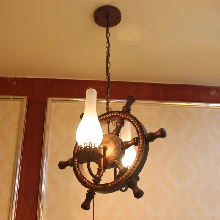 Continental Pendant Lights Mediterranean American style solid wood iron rudder restaurant lamp network bar cafe  LU71481