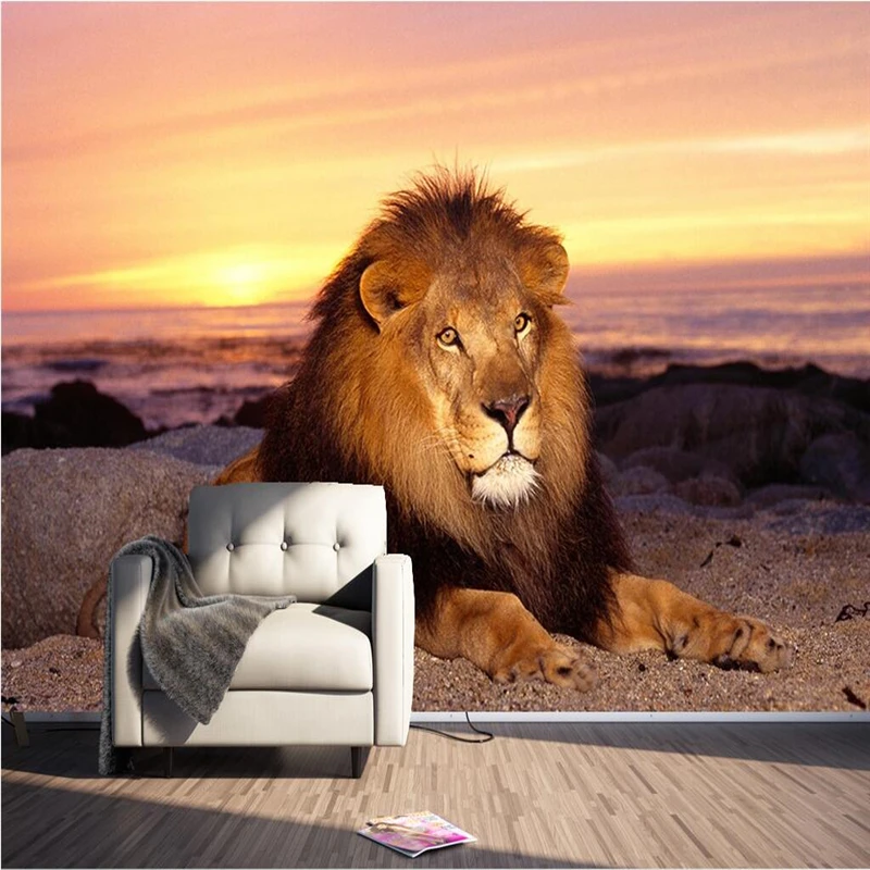 

beibehang Custom Photo Wallpaper Mural Wall Sticker Modern 3D Sunset Lion Living Room Decorative Background Wall papel de parede