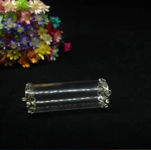 

50pcs 40*15mm tube jars open glass globe two lace tray glass bottle glass vial diy pendant necklace glass dome cover Bracelet