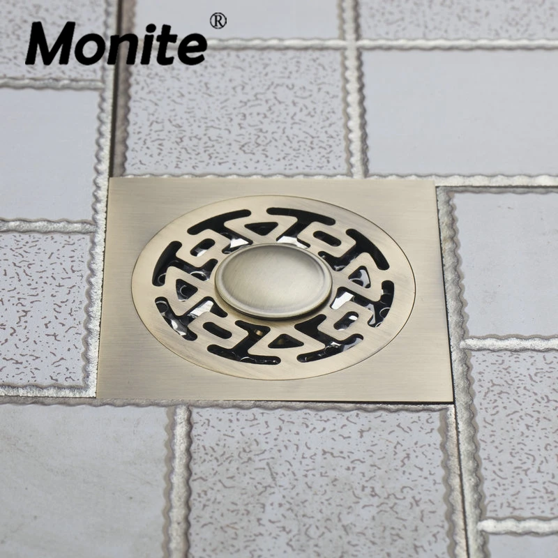 

High Quality Thick Antique Brass Shower Square Bathroom Floor Drain Cover Waste Filter Floor Drain