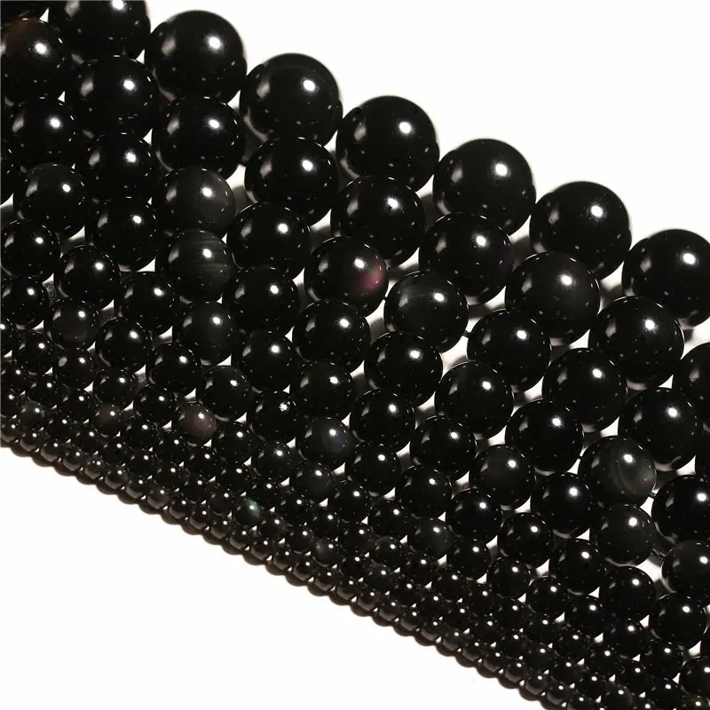 4-20mm Natural Round Black Obsidian Stone Beads For Jewelry Making Beads Bracelets For Women 15\'\' Needlework DIY Beads Trinket