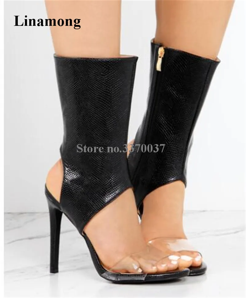 

New Design Women Open Toe Transparent PVC High Heel Gladiator Boots Zipper-up Cut-out Ankle Wrap High Heel Sandal Boots